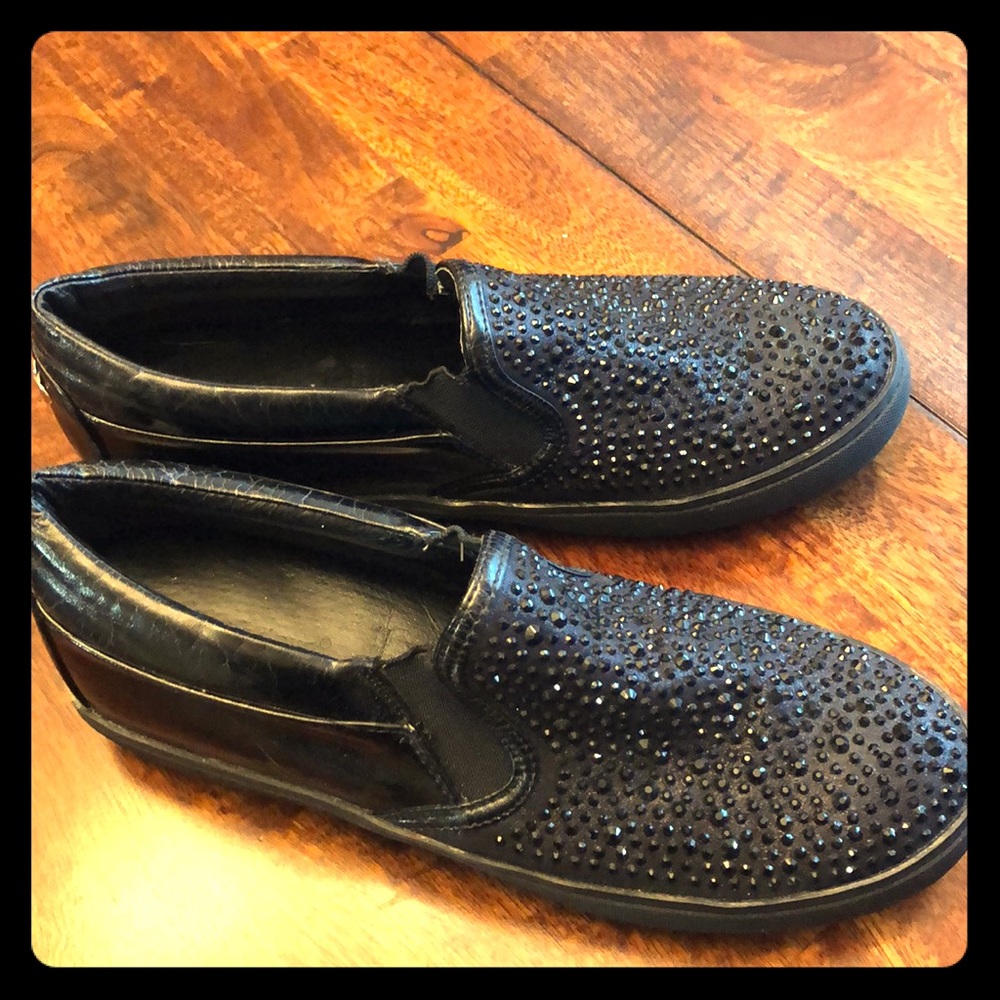 Black rhinestone slip on sneakers